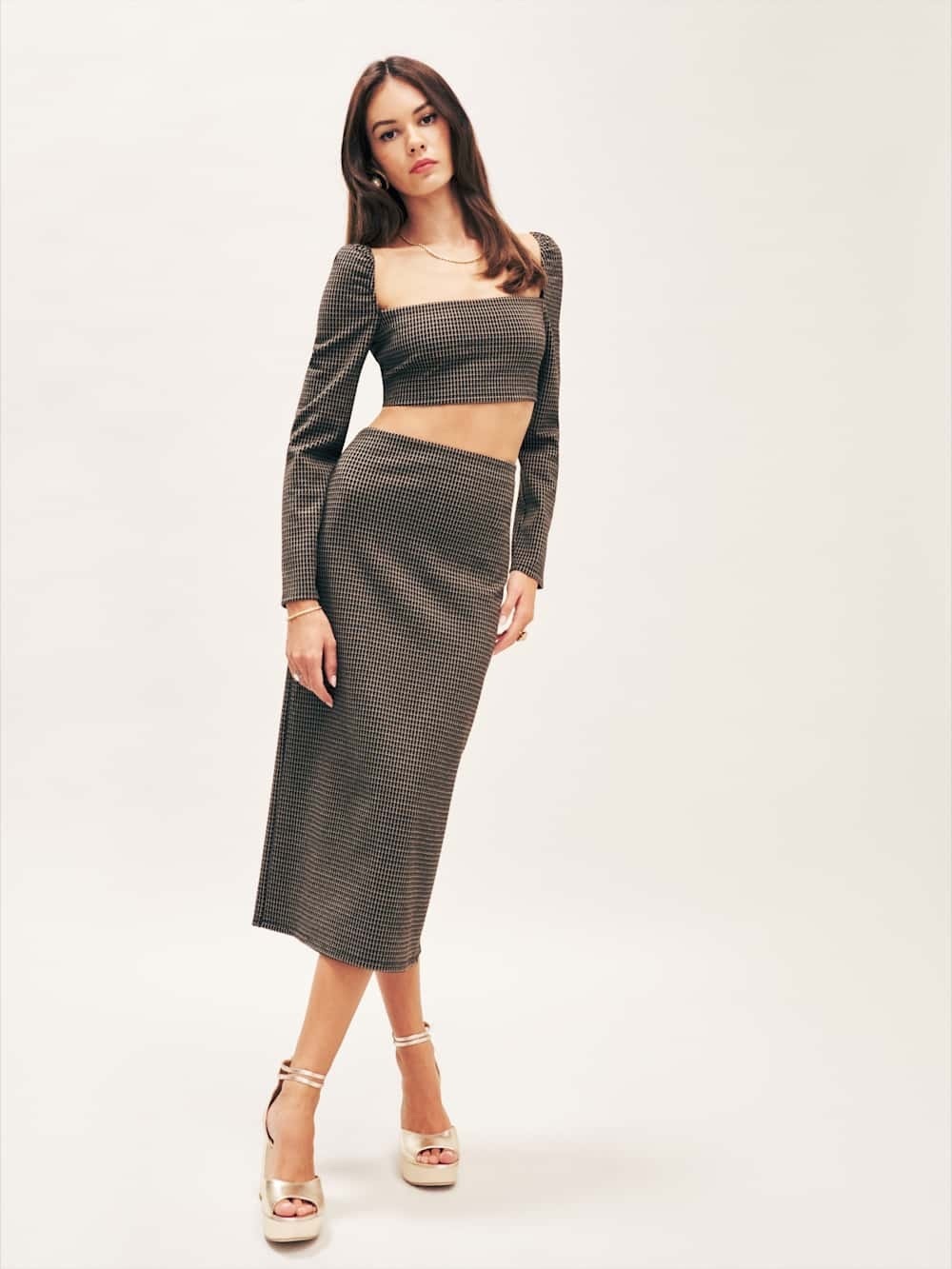 NWT Reformation ‘Ladue Knit Crop Top’ in “Brown & Black Check” Size Small